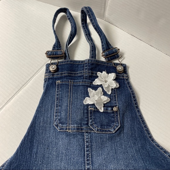 Jordache White Floral Applique Denim Short Alls XL (14-16) Juniors - Picture 3 of 7